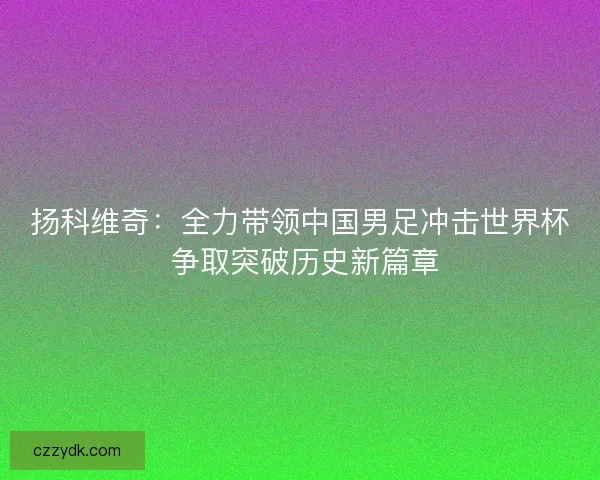 扬科维奇：全力带领中国男足冲击世界杯 争取突破历史新篇章